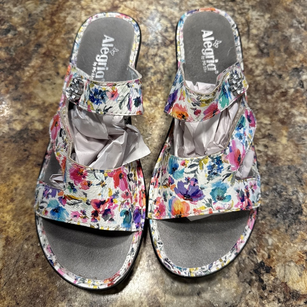 Alegria Loti Womens Sandal Blooms Floral Size 41 Wedge Open Toe Leather - LOT139